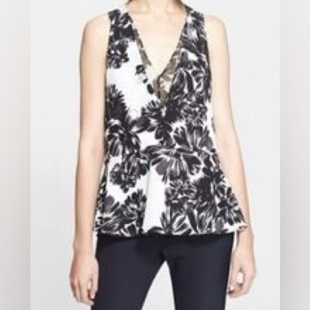 Rebecca Taylor silk floral peplum sleeveless blouse Sz 2